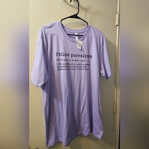 Feline Purralysis Lavender Short Sleeve Tee CAT LADY box NWT 100% Cotton